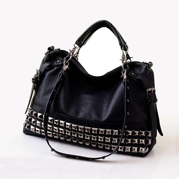Rivet women's genuine leather fashion handbag motorcycle bag rivet all-match handbag one shoulder cross-body big bag  A4