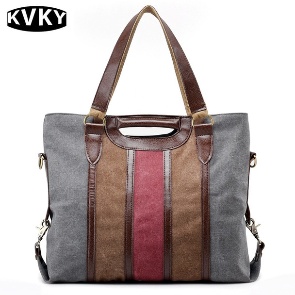 KVKY Vintage Canvas Women Handbags High Quality Ladies Shoulder Bag Patchwork Women Lady Bag  Casual Tote Crossbody Bolsa