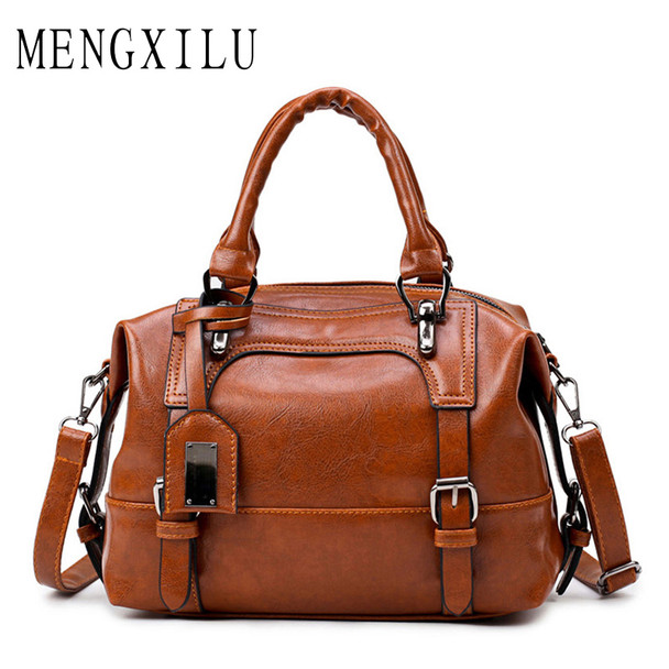 MENGXILU Leather Bags Women Handbags Large Captain Boston Ladies Casual Tote Bags Handbags Women Famous Brand bolsa feminina