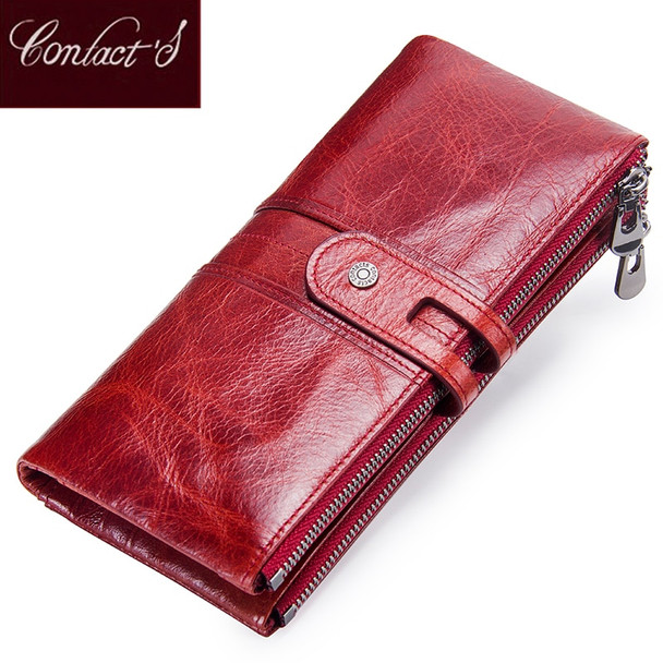 Contact's Women Purses Long Zipper Genuine Leather Ladies Clutch Bags With Cellphone Holder High Quality Card Holder Wallet 