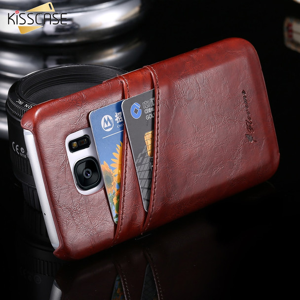 KISSCASE Leather Case For Samsung Galaxy S8 s8 Plus S6 Edge Case Smooth Grease Oli Wax Card Slots Case Ultra Slim Back Cover  