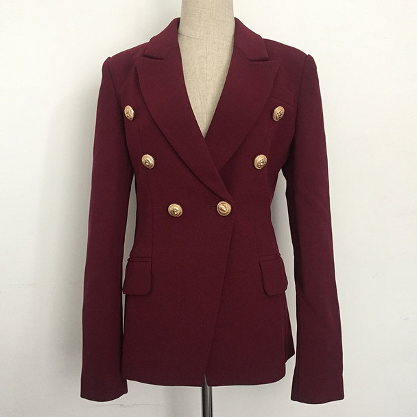 HIGH STREET New Fashion 2018 Designer Blazer Jacket Women's Metal Lion Buttons Double Breasted Blazer Outer Coat Wine red