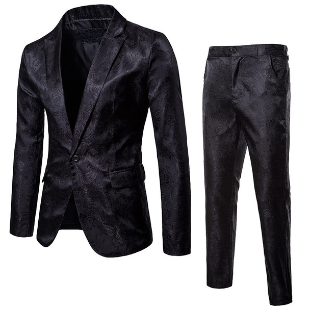 Black Paisley Floral Suit ( Jacket+Pants) Men 2018 Autumn New Stage Singer Suit Jacket Wedding Tuxedo Blazer Men Costume Homme