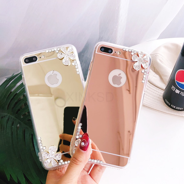 Fashion Soft Silicone Phone Case For iPhone 5 5s SE 6 6s 7 8 Plus case Luxury Diamond Mirror Case For iPhone 7 8 X 6 s 5 s Cover
