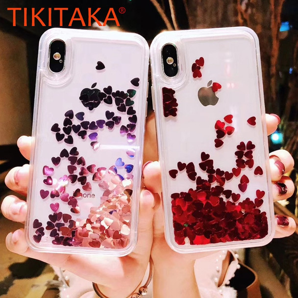 Bling love heart Sequins quicksand Phone Case for iphone X XS 8 7 Plus 6 6S Plus Shining Dynamic liquid glitter Back Cover