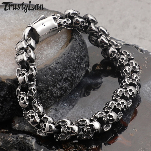 Hiphop Rock Jewelry Skull Chain Man Bracelet Male 316L Stainless Steel Retro Men's Skeleton Bracelets For Men Armband Dropship