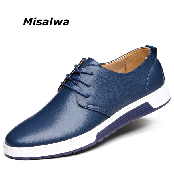Misalwa New 2019 Men Casual Shoes Leather Luxury Brand Comfortable Flat Shoes Men Drop Shipping