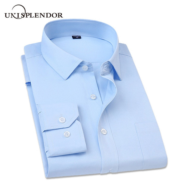 Big Size Shirt 2019 Spring New Men Dress Solid Color Shirts Casual Business Long Sleeve Slim Fit Man Work Wear Shirt YN532