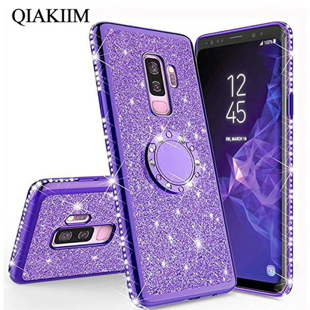  3D Diamond 360 Degree Rotating Ring Holder Plating Soft TPU Glitter Bling Cases For Samsung Note 9 8 S7 S8 S9 Plus Shining Case