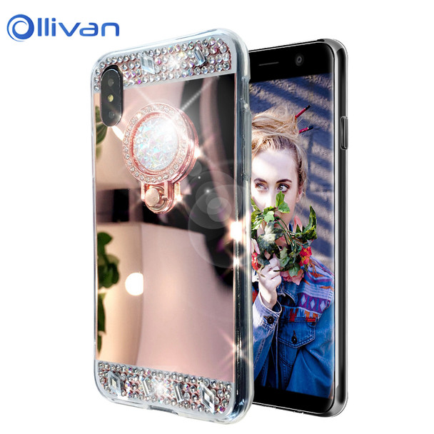 Ollivan Diamond Bling Glitter Mirror Soft TPU Case For Samsung S8 S9 S7 A7 A8 J4 J6 J8 J7 2018 Note 9 8 Luxury Ring Stand Cases