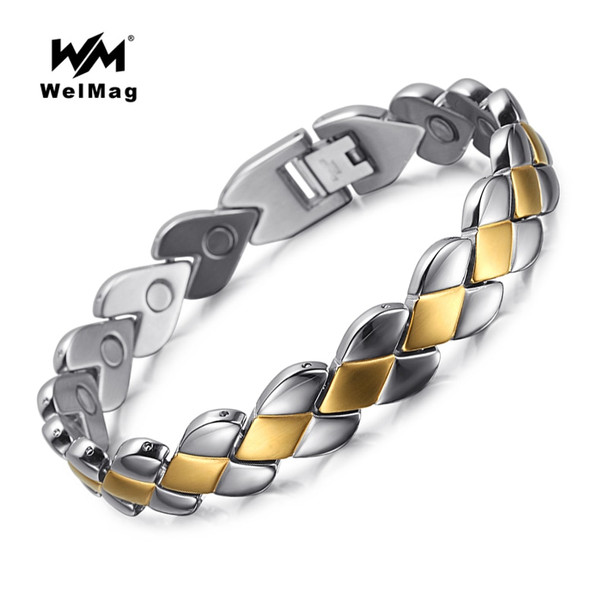 WelMag Top Quality Fashion Men Magnetic Bracelets &amp; Bangles Stainless Steel Bio Energy Therapy Jewelry Blood Pressure Accessory 