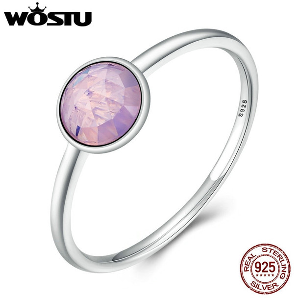 WOSTU 2017 Trendy 925 Sterling Silver October Droplet Birthstone Ring For Women With Pink Crystal Luxury Ring Jewelry XCH7611