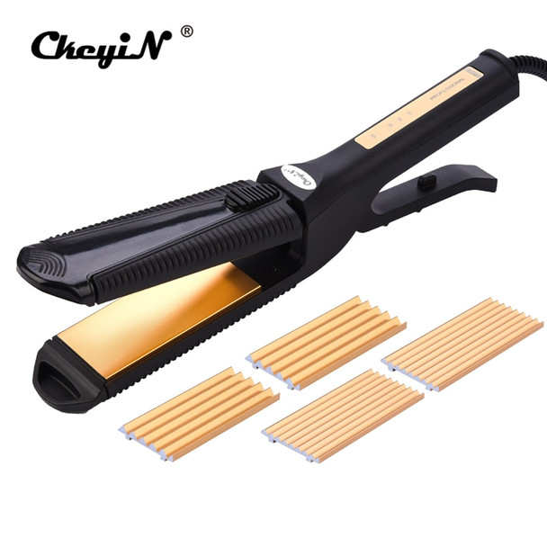 CkeyiN Interchangeable 3 in 1 Titanium Plate Hair Crimper Straightener Corn Waver Corrugated Curling Iron Temperature Control