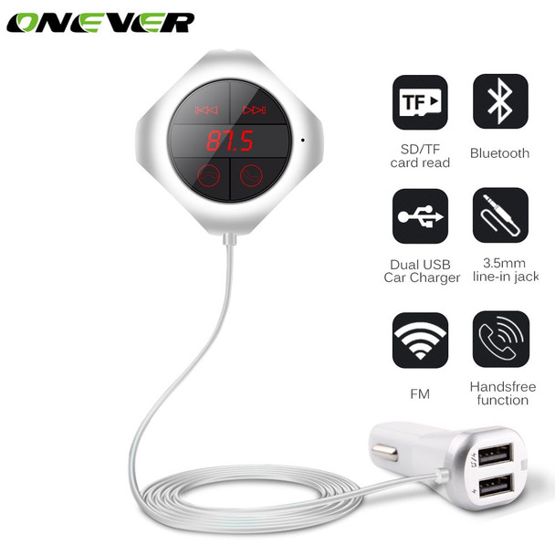 Onever FM Transmitter Bluetooth Handsfree Car Kit with Magnetic Base SD/TF Card Read MP3 Player Dual USB Charger For Phone DVR