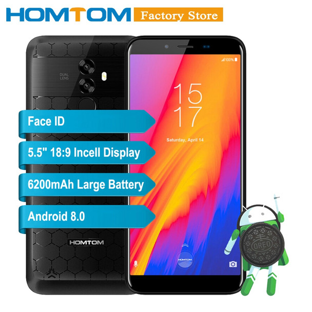 HOMTOM S99 Face ID 6200mAh 4GB 64GB Smartphone 5.5-Inch Bezel-less 21+2MP Dual Rear Cameras Android 8.0 Fingerprint Mobile Phone