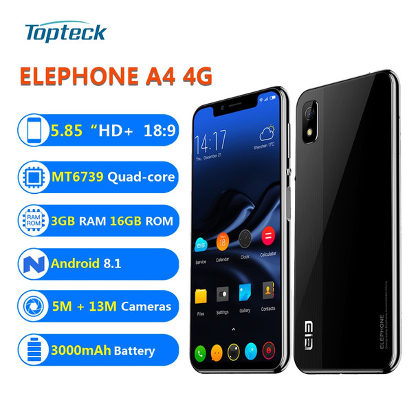 ELEPHONE A4 4G Mobile Phone Android 8.1 Face ID Fingerprint Unlock 5.85" 1440*720P HD+ 18:9 Display 13MP+5MP 8-core SmartPhone