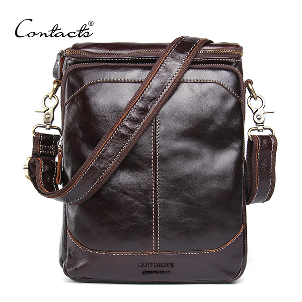 CONTACT'S HOT!! 2017 Genuine Leather Bags Men High Quality Messenger Bags Small Travel Dark Brown Crossbody Shoulder Bag For Men