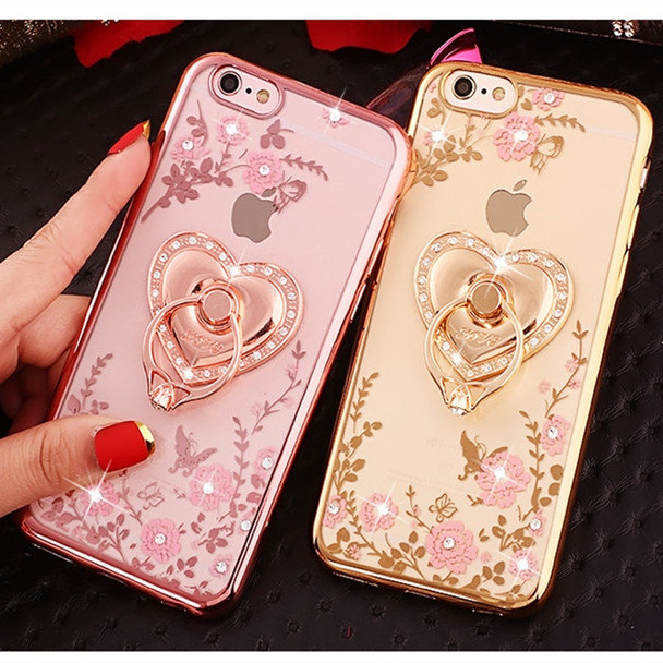 Dower Me Bling Secret Garden Flowers Electroplate Case Cover With Diamond Ring Grip For iPhone XS Max XR X 8 7 6 6S Plus 5 5S SE