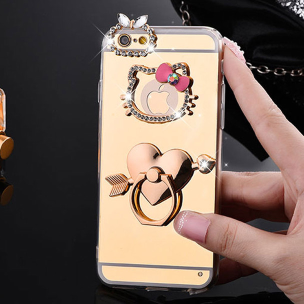 Mirror Electroplating Soft TPU hello kitty Bling diamond Metal Ring Stand Cases For iphone 7 7plus 6 6S Plus se 5s 5 phone case