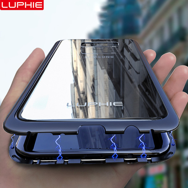 LUPHIE Magnetic Metal Case For Samsung Galaxy S9 S8 Plus Note 8 9 Magnet Case Bumper Clear Glass Cover For Samsung Note 9 8 Case