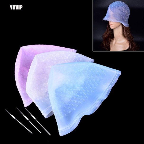 Pro Salon Dye Silicone Cap + Hook Hair Salon Color Coloring Highlighting Reusable Set Frosting Tipping Dyeing Color Tools