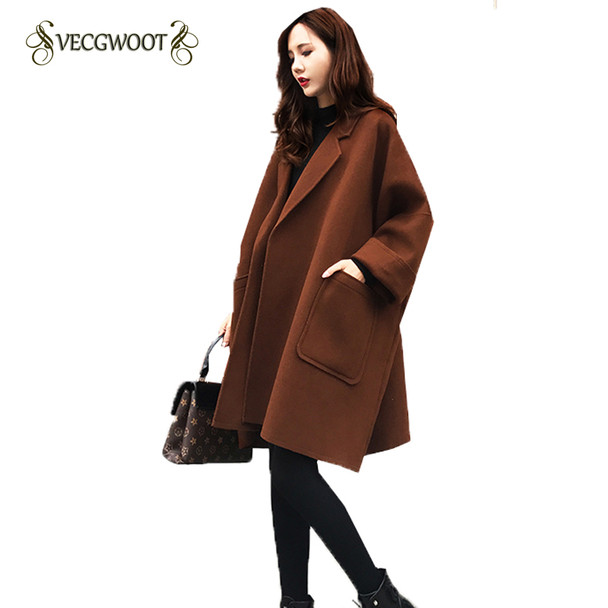 2019 New Women's Winter Jacket Loose Large Size Long Woolen Coat Cocoon Caramel Color Simple Coat Female Outwear S-2XL WYT546