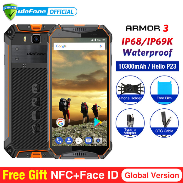 Ulefone Armor 3 IP68 Waterproof Mobile Phone Android 8.1 5.7" FHD+ Octa Core helio P23 4GB 64GB NFC Global Version Smartphone