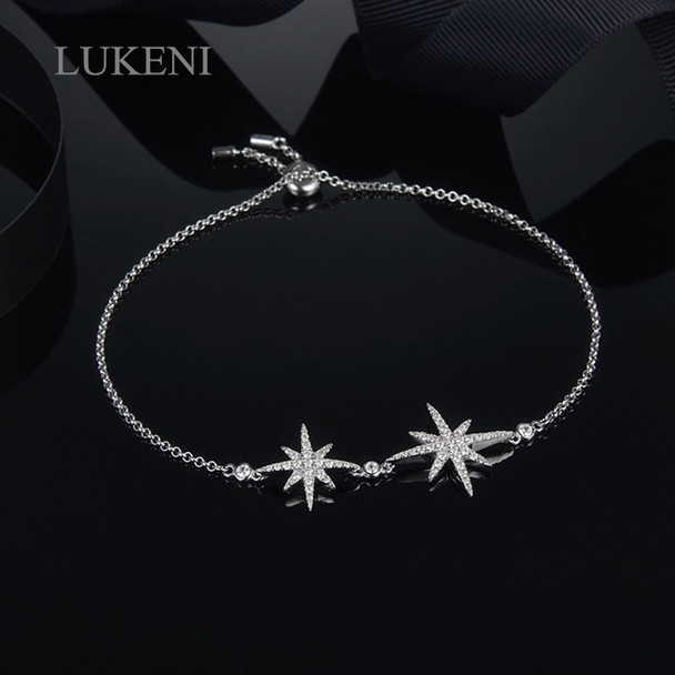 LUKENI New Design Personality Fashion Women S925 Sterling Silver Inlay Zircon The Stars Hand Catenary Temperament Jewelry 