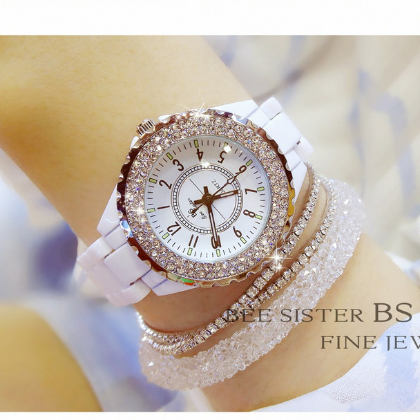 2018 New Luxury Women Watches White Ceramic Diamond Ladies Female Watch Gift Relogios Femininos Fashion Quartz Wristwatch Clock