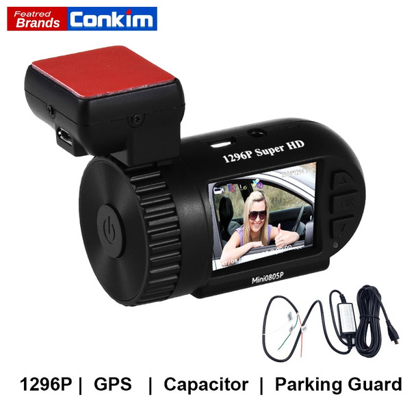 Conkim Dash Cam GPS DVR Digital Video Recorder 1296P 1080P Full HD Hidden Black Box Auto Camera DVR Mini 0805P w/ Hard Wire Kit 