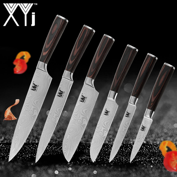 XYj New Arrival 2019 Kitchen Cooking Stainless Steel Knives Tool Fruit Utility Santoku Chef Slicer Damascus Veins Kitchen Knives