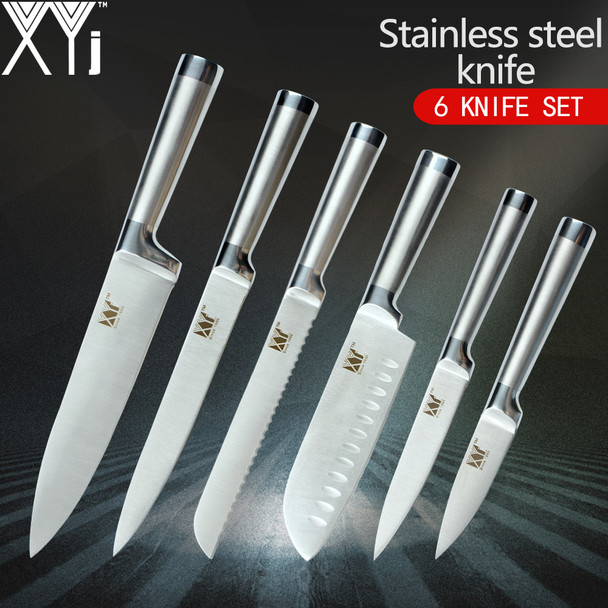 XYj Kitchen Knives Paring Utility Santoku Chef Slicing Bread Stainless Steel Knife 8" 8" 7" 5" 3.5" Straight Handle Cooking Tool