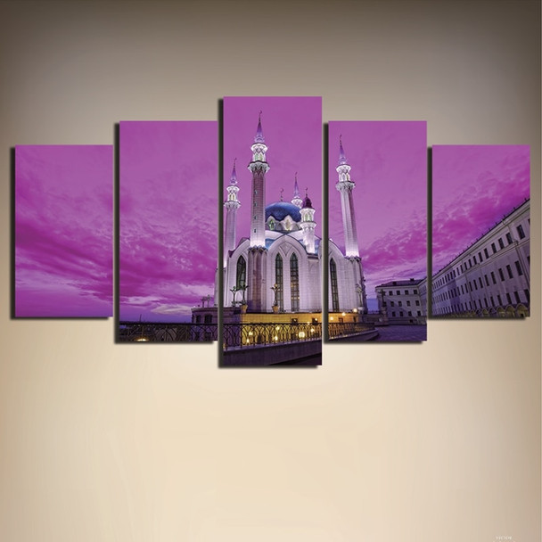 Wall Art Canvas Painting Poster Frame Room Home Decor 5 Pieces Islamic Muslim Mosque Under Pink Skies Landscape Pictures PENGDA