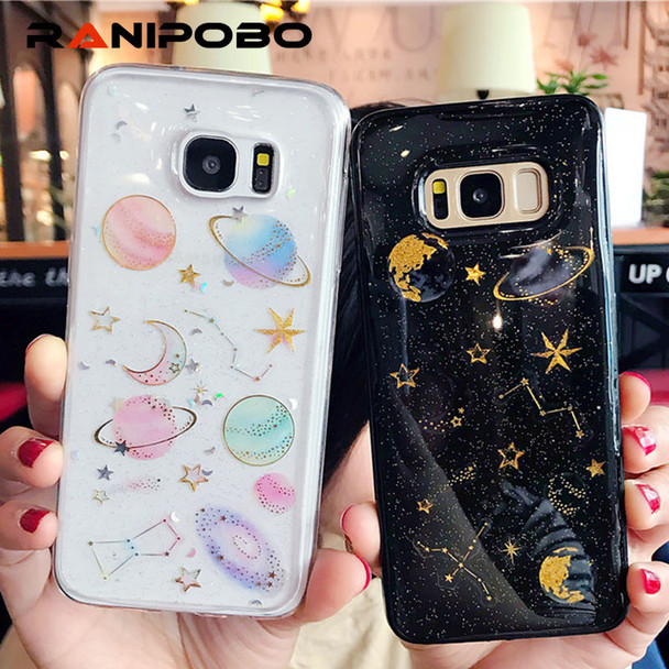 Shining Space Planet Stars transparent Phone Case for Samsung Galaxy S7 S7 edge S8 S9 Plus Luxury Glitter Soft TPU back cover