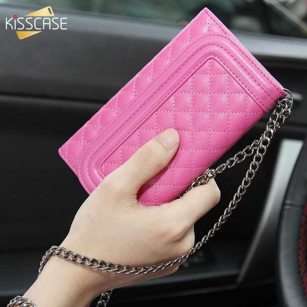 KISSCASE Metal Chain Mirror Women Girl Mini Purse Wallet Case for iphone 6 6s Cover Leather Cover Full Body Flip Hand Phone Bags