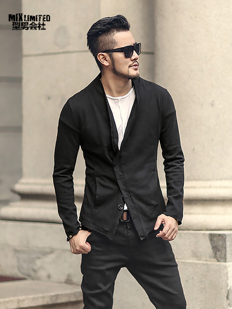 Men washed European style short black suit jacket new design metrosexual man slim burr suit blazer fashion winter outwear F111