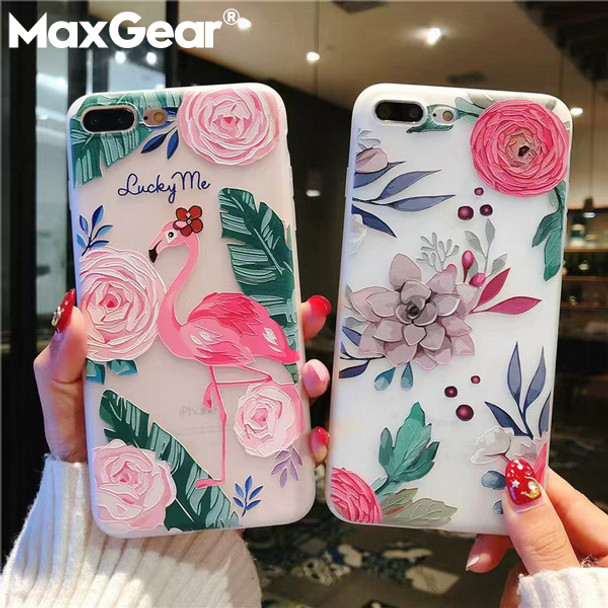 MaxGear 3D Flower Flamingo Case For iPhone X 8 Clear Floral Phone Case For iPhone 7 6 6S Plus 5 SE Matte Soft TPU Back Cove
