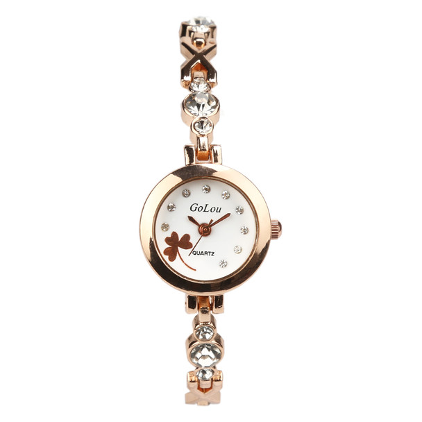 Rose gold Clover dial watch Women Ladies crystal dress Quartz Wristwatches Relojes Mujer G-004