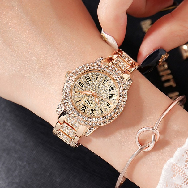 2018 Hot GEDI Fashion Rose Gold Women Watches Top Luxury Ladies Quartz Watch 2 Pieces Watches Full Rhinestone Dial Clocks Hours