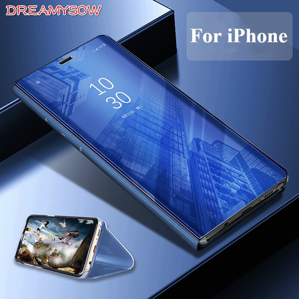 Smart Leather Flip Stand Mirror Case For iPhone XS Max XR X 8 7 6 6S Plus Clear View Window Smart Cover for iPhoneXR Holder Case