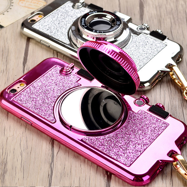 Retro Camera Neck Strap Phone Cases For iPhone XS Max XR X 10 7 8 Plus 6s Rubber Silicone Case Makeup Mirror Stand Cover Lanyard