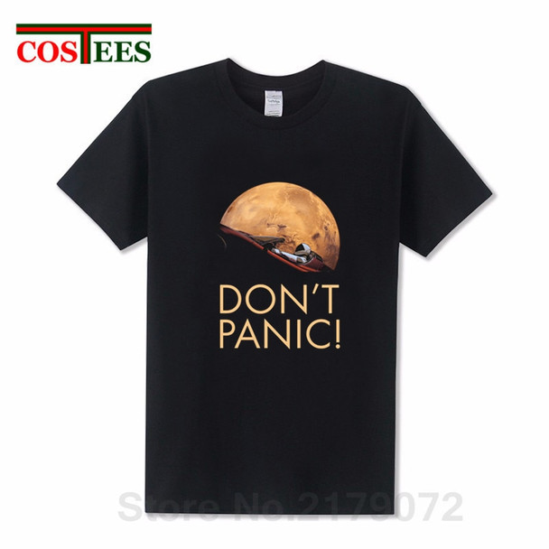 StarmanX T shirts men SpaceX T-shirt Elon Musk Don't panic at Mars starman car T-shirt rocket tshirt Tesla Roadster harajuku Tee