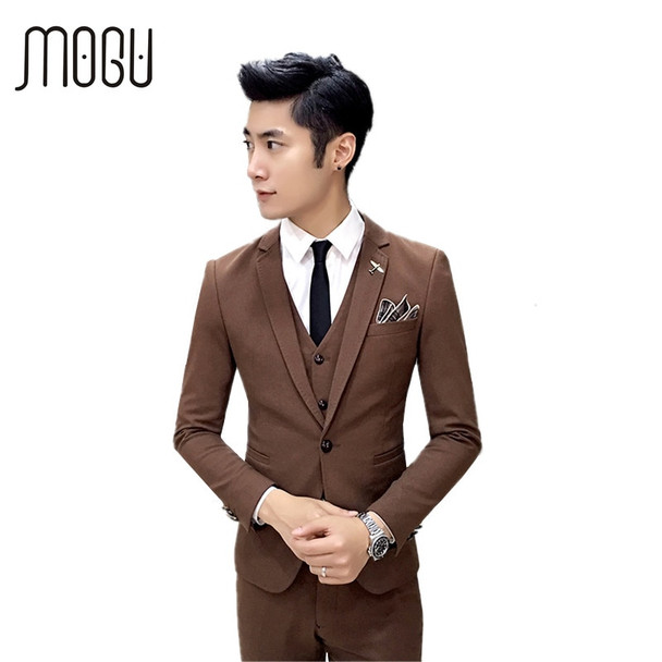 MOGU Three Piece Men Suit 2017 Spring New Business Men Costume Fashion Pure Color Men's Clothing Slim Fit Asian Size Men's Suit 