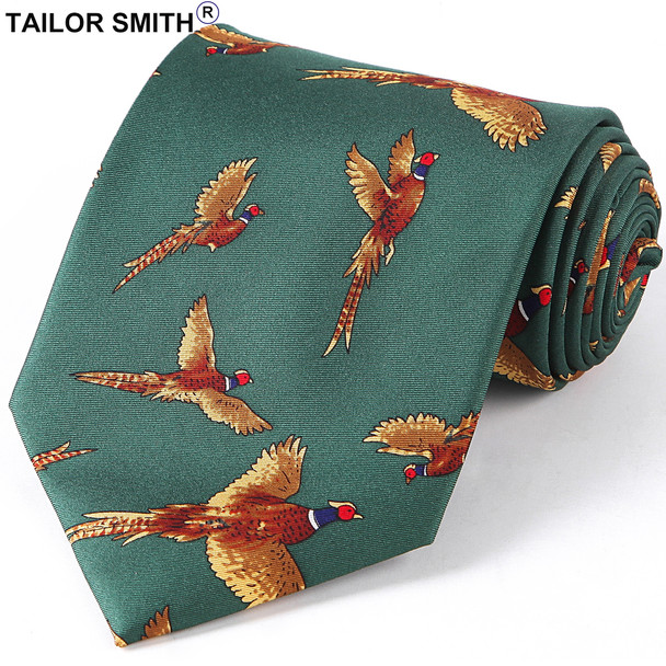 Tailor Smith Silk Bird Necktie Mens Fancy Animal Tie Printed Suit Dress Casual Party Necktie Cravat Hunting Shooting Accessory