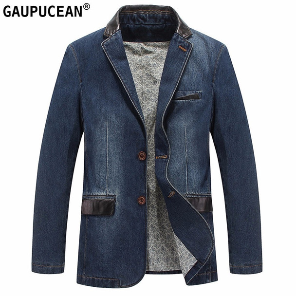 Men Denim Suit Jacket 100% Cotton Single Breasted Pockets Blue Casual Street Spring Autumn Male Outwear Slim Man Cowboy Blazer