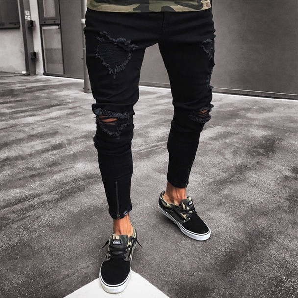 2018 supper skinny hip hop jeans men ripped holes slim pants Homme Trousers New Arrived Fashion Ankle Zipper Skinny Jeans denim
