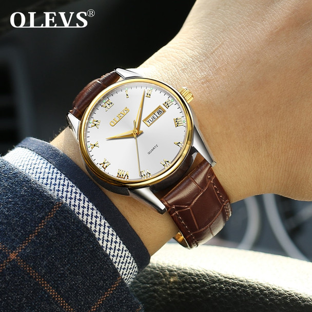 OLEVS Men Luxury Luminous Watches Rose Gold Quartz Watch Business Leather Water Resistant Brand Wrist Watch Men horloges mannen
