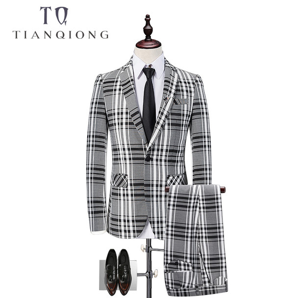 TIAN QIONG Plaid Single-breasted 3 Piece Suit Men Korean Fashion Business Mens Suits Designers 2018 Slim Fit Wedding Suits Men