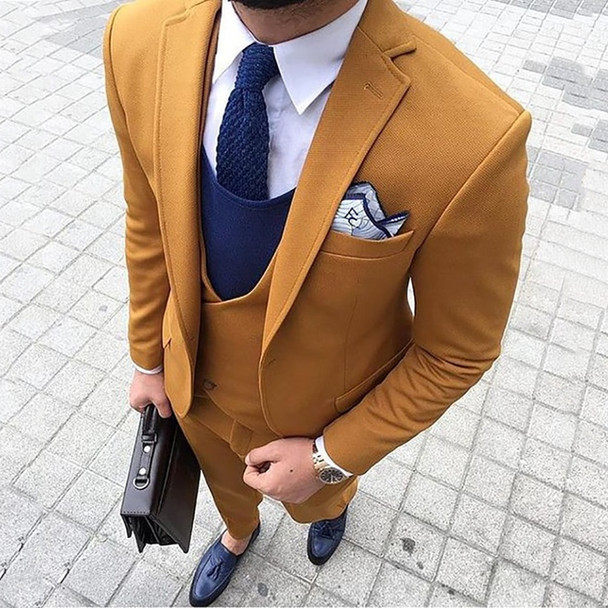 2019 New Yellow Men Suits Slim Fit Wedding Suits For Men High Street Blazer Custom Business 3 Piece Tuxedo Suit Men sudaderas 