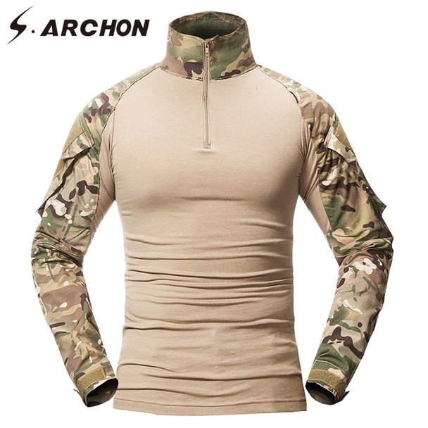 S.ARCHON Military Camouflage Shirt Men Multicam Uniform Tactical Long Sleeve T-Shirt Airsoft Paintball Clothes Army Combat Shirt